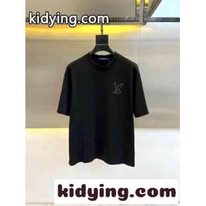 シンプル ロゴ クルーネック 半袖Tシャツ ルイ・ヴィトン Tシャツ コピー ブラックkid2649XLDa