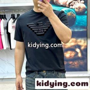シンプル ロゴ コットン 半袖Tシャツ アルマーニ コピー Tシャツ 偽物 ブラックkid26yi41Lr