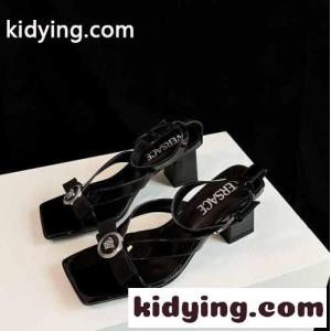 ジャンニ リボン レザー サンダル 6.5cm ヴェルサーチ コピーブランドェ パンプス スーパーコピー ブラックkid26ne0Dmq