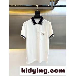 トライアングルロゴ付 コットンピケ ポロシャツ プラダ スーパーコピー 半袖Tシャツ コピー ホワイトkid26reCKXr
