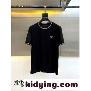 カジュアル ロゴ プラダ コピー 半袖Tシャツ コピー クルーネック ブラックkid26eaCCWj