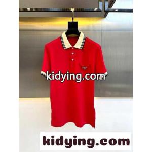 トライアングルロゴ付 コットンピケ ポロシャツ プラダ コピー 半袖Tシャツ コピー レッドkid26iiaO9v