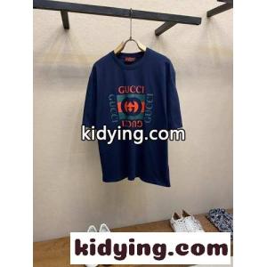 人気 ロゴ入り クルーネック グッチ コピーブランド 半袖Tシャツ コピー コットン ブルーkid26ODC4rC