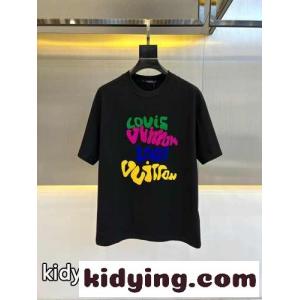 人気 おしゃれ ロゴ ルイ・ヴィトン 半袖Tシャツ コピー コットンtシャツ ブラックkid2619TDWz