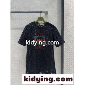 gucci スーパーコピープリント フローラル レース トップ グッチ スーパーコピー Tシャツ コピー ブラックkid26vGrmqu
