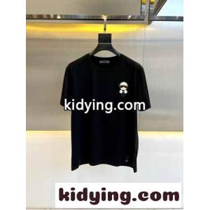 レザーパッチ付き クルーネック フェンディ ブランド コピー 半袖Tシャツ コピー ブラックkid26X9bKfi