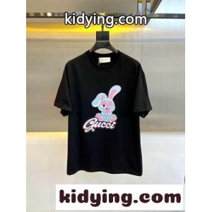 快適 コットン Tシャツ グッチ ブランド コピー 半袖Tシャツ コピー クルーネック ブラックkid264riyKb