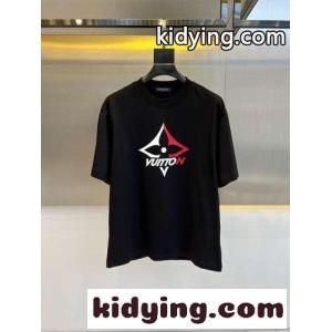 カジュアル プリント クルーネック ルイ・ヴィトン 半袖Tシャツ コピー ブラックkid26XnO5Ln