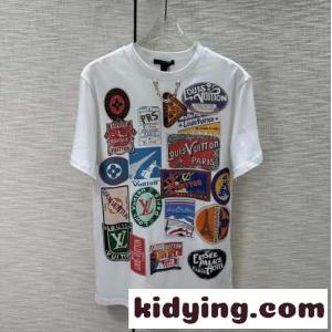 カジュアル おしゃれ プリント ルイ・ヴィトン 半袖Tシャツ コピー コットンTシャツkid26CuC01f