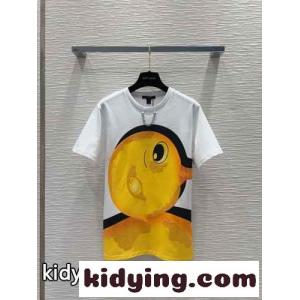 アヒルの子 プリント Tシャツ ルイ・ヴィトン 半袖Tシャツ コピー コットン ホワイトkid26XzyWru