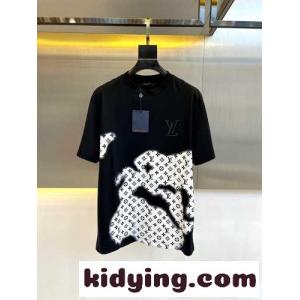 おしゃれ プリント クルーネック ルイ・ヴィトン 半袖Tシャツ コピー ブラックkid26LPPnya