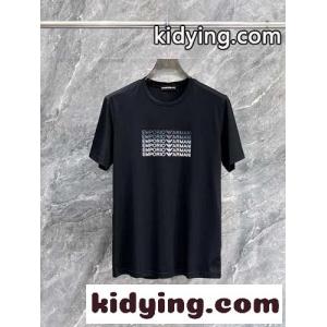 おしゃれ リピートロゴ クルーネック アルマーニ コピー 半袖Tシャツ コピー ブラックkid26qC89Xb