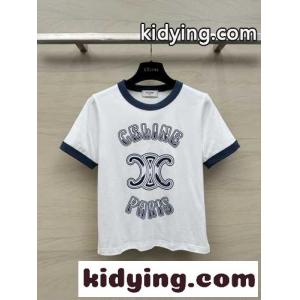 定番 人気 ロゴ クルーネック 半袖Tシャツ セリーヌ コピー Tシャツ コピー ホワイトkid26TTXfii