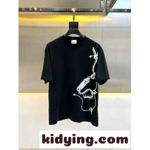 カジュアル プリント コットンＴシャツ バーバリー コピー 半袖Tシャツ コピー ブラックkid26jyqyuq