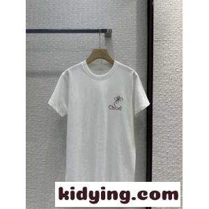 カジュアル 刺繍入り 半袖Tシャツ クロエ Tシャツ コピー ホワイトkid26yi8D8f