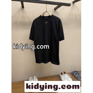 ベーシック 人気 ロゴ クルーネック プラダ スーパーコピー Tシャツ コピー 半袖Tシャツ ブラックkid26nOfayC