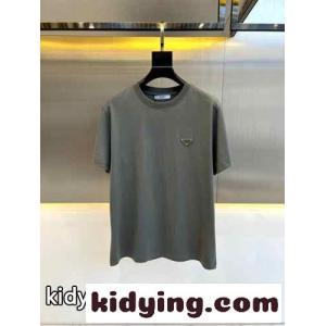 ベーシック 人気 ロゴ クルーネック プラダ ブランド コピー Tシャツ コピー 半袖Tシャツ グレーkid26G9PLTr
