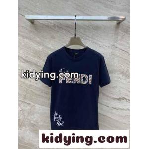フェンディ コピー Tシャツ コピー ロゴ 刺繍入り クルーネック 半袖Tシャツ ネイビーkid261bSvmi