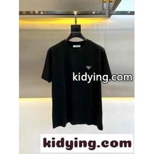 シンプル トライアングルロゴ付き 半袖Tシャツ プラダ コピーブランド Tシャツ コピー ブラックkid26aCieOf