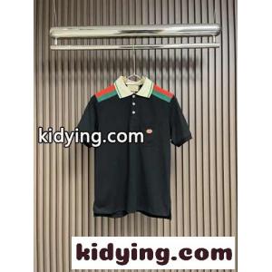 人気 GG パッチ付き コットン ポロシャツ グッチ コピー Tシャツ コピー ブラックkid26i0rKLz