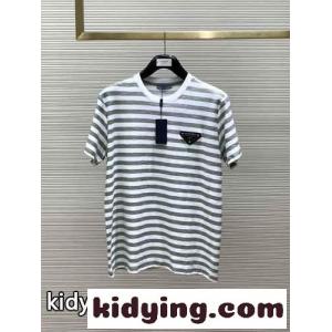 定番 カジュアル ストライプ 半袖Tシャツ プラダ スーパーコピー Tシャツ コピーkid26ieK1ji