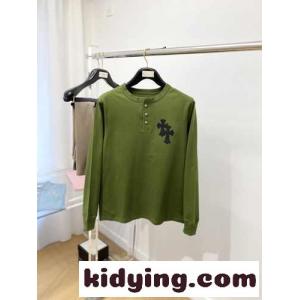 クロムハーツ コピーブランド Tシャツ 偽物 カジュアル クロスパッチ 長袖Tシャツ グリーンkid26PH1jSv