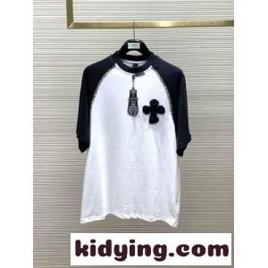 カジュアル 定番 配色 コットン 半袖Tシャツ クロムハーツ コピー Tシャツ コピー ホワイトkid26Diqame