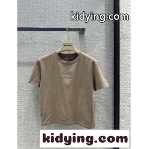 刺繍ロゴ入り コットン 半袖Tシャツ ミュウミュウ コピー Tシャツ コピーkid26aeSz8j