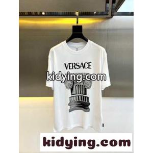 合わせやすい プリント クルーネック ヴェルサーチ コピーェ Tシャツ 偽物 半袖Tシャツ ホワイトkid26CGHfea
