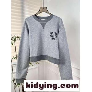 コットン クルーネック スウェットシャツ ミュウミュウ コピー Tシャツ コピー グレーkid26L1Dyia