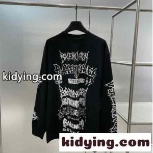 カジュアル ロングスリーブ Tシャツ バレンシアガ コピーブランド Tシャツ 偽物 ユニセックス ブラックkid26H5D09n