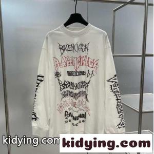 カジュアル ロングスリーブ Tシャツ バレンシアガ コピーブランド Tシャツ 偽物 ユニセックス ホワイトkid26GHra8D