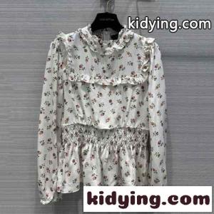 フローラルプリントラッフルトリムブラウス ルイ・ヴィトン シャツ コピーkid261vy8va