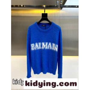 人気 ロゴ 合わせやすい バルマン ブランド コピー セーター コピー ウールブレンド ブルーkid26bCyyWD