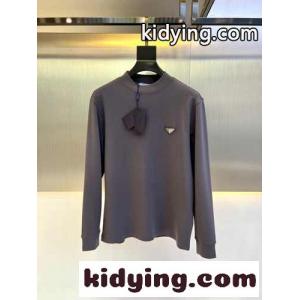 シンプル 定番 トライアングルロゴ 長袖Tシャツ プラダ コピー Tシャツ コピー コットン グレーkid26y8r8Hb