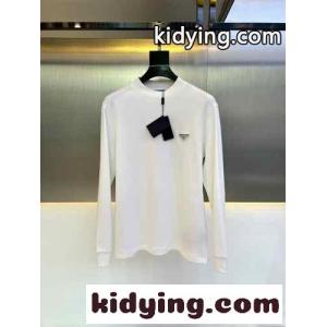 シンプル 定番 トライアングルロゴ 長袖Tシャツ プラダ ブランド コピー Tシャツ コピー コットン ホワイトkid26bGv8zy