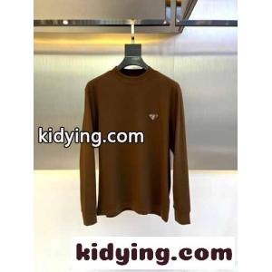 シンプル 定番 トライアングルロゴ 長袖Tシャツ プラダ コピー Tシャツ コピー コットン ブラウンkid26zCWDOf