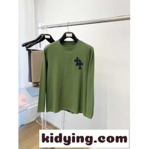 シンプル クロスロゴ クルーネック クロムハーツ コピー Tシャツ コピー 長袖Tシャツ グリーンkid26f4LzeC