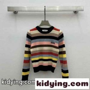 ミュウミュウ コピーブランド セーター コピー おしゃれ 人気 ストライプ クルーネック ニットkid26T51H5n