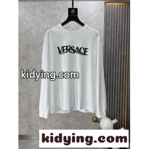 シンプル ロゴプリント クルーネック 長袖Tシャツ ヴェルサーチ コピーブランドェ Tシャツ コピー ホワイトkid261Pve4n