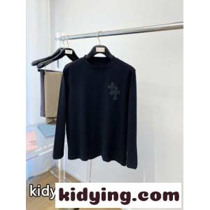 シンプル クロスロゴ クルーネック クロムハーツ ブランド コピー Tシャツ コピー 長袖Tシャツ ブラックkid268TX5Tj