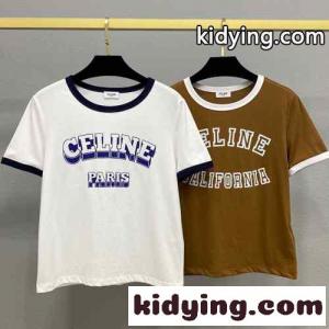 人気 おしゃれ クルーネック ロゴ セリーヌ コピー Tシャツ コピー コットン 半袖Tシャツkid26Obqqee