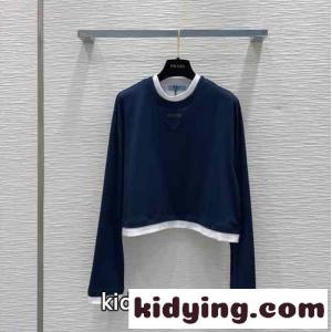 カジュアル おしゃれ 長袖Tシャツ プラダ スーパーコピー Tシャツ コピー ネイビーkid2611fG1b