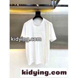 シンプル ロゴ入り コットンジャージー 半袖Tシャツ プラダ コピー Tシャツ コピー ホワイトkid26CyuWDe