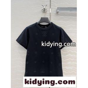 シンプル アイレット刺繍 コットンTシャツ シャネル コピー Tシャツ コピー ブラックkid26riKfua