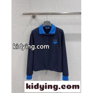 上品 カジュアル 配色 プラダ ブランド コピー Tシャツ 偽物 長袖ポロシャツ ネイビーkid268b4LHz