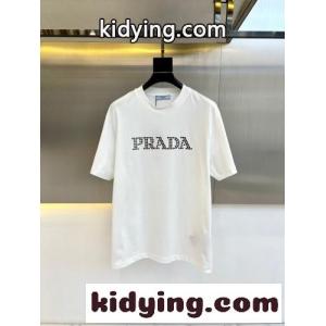 シンプル ロゴ入り コットン 半袖Tシャツ プラダ コピー Tシャツ 偽物 ホワイトkid26uieOHn