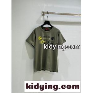 定番 カジュアル クルーネック グッチ ブランド コピー Tシャツ コピー 半袖トップス グリーンkid26y459Pv