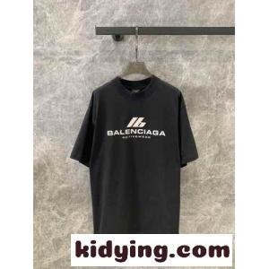 カジュアル 人気 ロゴ コットン Tシャツ バレンシアガ ブランド コピー 半袖Tシャツ コピー ユニセックス ブラックkid2641Dq4j
