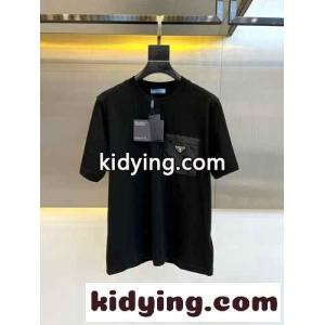 シンプル クルーネック コットン Tシャツ プラダ ブランド コピー 半袖Tシャツ コピー ブラックkid26Dqyaya